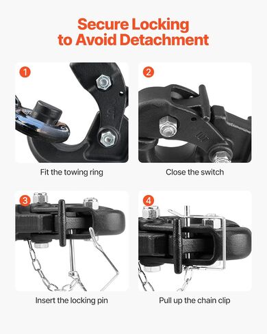 VEVOR Pintle Hook, 20000 lbs Towing Capacity, Pintle Hitch Receiver for 2-inch Hitch Hook Military Receiver, Fits 2.5 to 3-inch Lunette Ring, 15.6-inch Length, Black Powder Coat, for Various Trailers in Saudi Arabia