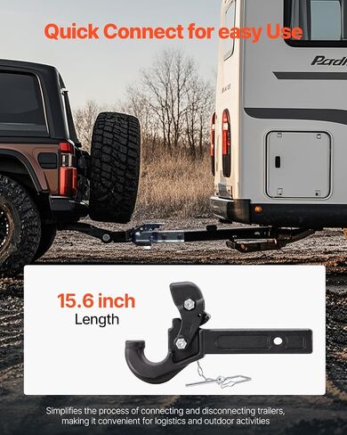 VEVOR Pintle Hook, 20000 lbs Towing Capacity, Pintle Hitch Receiver for 2-inch Hitch Hook Military Receiver, Fits 2.5 to 3-inch Lunette Ring, 15.6-inch Length, Black Powder Coat, for Various Trailers in Saudi Arabia