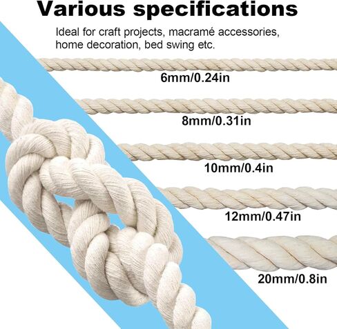 Cotton Rope, Black Cotton Cord, 3 Strand Twisted Macrame Cord (Beige, 6mm x 16 Feet) in Kuwait