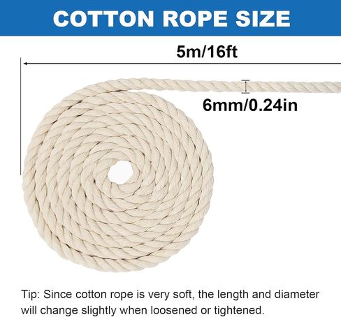Cotton Rope, Black Cotton Cord, 3 Strand Twisted Macrame Cord (Beige, 6mm x 16 Feet) in Kuwait