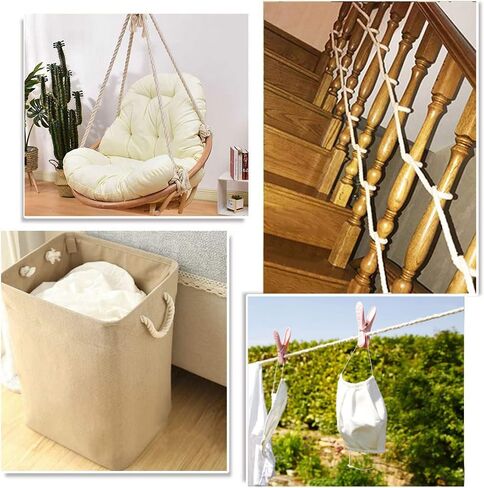 Cotton Rope, Black Cotton Cord, 3 Strand Twisted Macrame Cord (Beige, 6mm x 16 Feet) in Kuwait