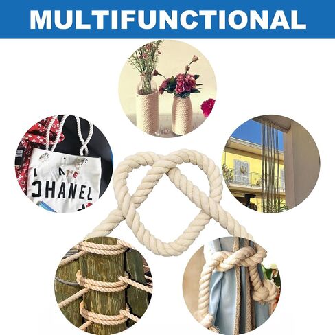 Cotton Rope, Black Cotton Cord, 3 Strand Twisted Macrame Cord (Beige, 6mm x 16 Feet) in Kuwait