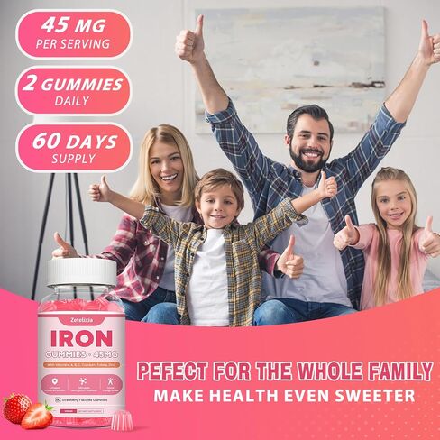 Vegan 2 Pack Iron Supplement Gummies for Women & Men, Anemia, Blood Builder & Energy Support for Iron Deficiency, with Vitamin C, A, B Complex, Folate, CoQ10, Sugar Free, Non-GMO, 120 Count in Saudi Arabia