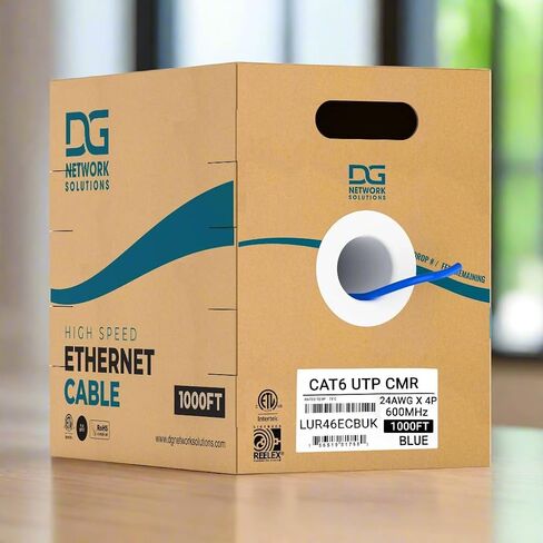 DG Cat6 Riser (CMR), 1000ft, Unshielded, 23AWG, Solid Bare Copper, Up to 10Gb Speeds, No Spline, Faster-Easier Terminations, 550MHz, ETL Listed, Indoor/Home/Commercial Use, Bulk Ethernet Cable, Blue in Kuwait