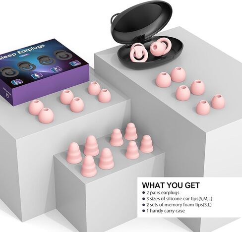 سدادات الأذن لإلغاء ضوضاء النوم | 2 أزواج من سدادات الأذن للحد من الضوضاء للنوم ، التركيز العميق ، حظر الشخير ، الطائرة ، 33dB - 38dB حماية السمع القابلة لإعادة الاستخدام من السيليكون والرغوة (الأرجواني) in Kuwait