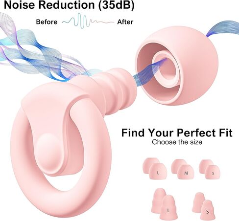 سدادات الأذن لإلغاء ضوضاء النوم | 2 أزواج من سدادات الأذن للحد من الضوضاء للنوم ، التركيز العميق ، حظر الشخير ، الطائرة ، 33dB - 38dB حماية السمع القابلة لإعادة الاستخدام من السيليكون والرغوة (الأرجواني) in Kuwait