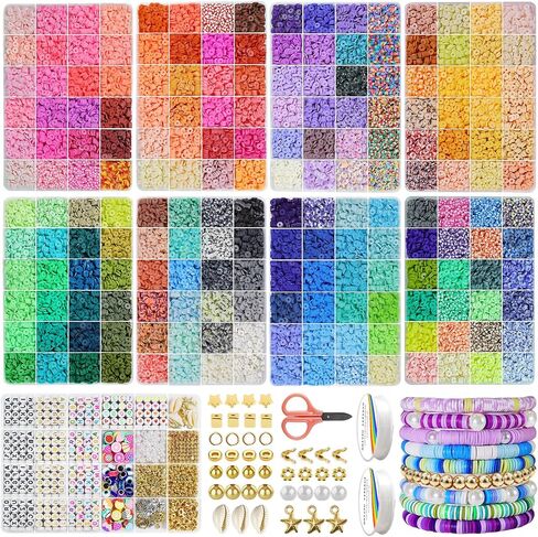 Redtwo 30000 Pcs Clay Beads Bracelet Making Kit, 9 Boxes 192 Colors Friendship Bracelet Kit Flat Polymer Heishi Beads for Jewelry Making, Crafts Gift for Girls Ages 6-12 (Clay Beads 30000) in Saudi Arabia