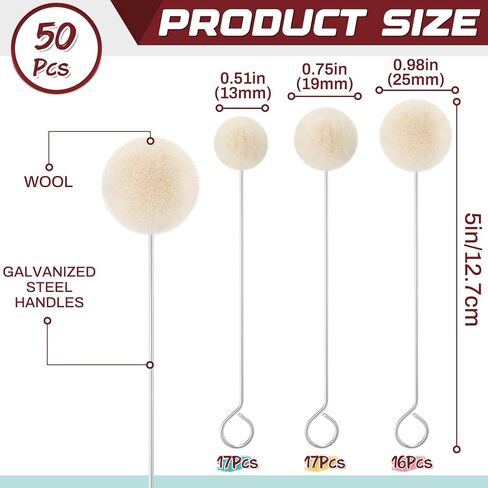 100 قطعة من Briwooody 3 مقاسات من فرشاة كرة صوف 0.51 بوصة 0.75 بوصة 0.98 بوصة أداة توزيع أداة صبغ الجلد لصبغ الجلد وصبغ الصوف مع مقبض معدني لتلطيخ مشاريع الحرف اليدوية اليدوية in Kuwait