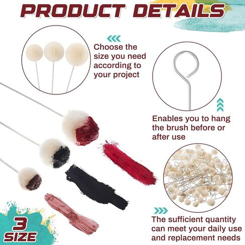 100 قطعة من Briwooody 3 مقاسات من فرشاة كرة صوف 0.51 بوصة 0.75 بوصة 0.98 بوصة أداة توزيع أداة صبغ الجلد لصبغ الجلد وصبغ الصوف مع مقبض معدني لتلطيخ مشاريع الحرف اليدوية اليدوية in Kuwait