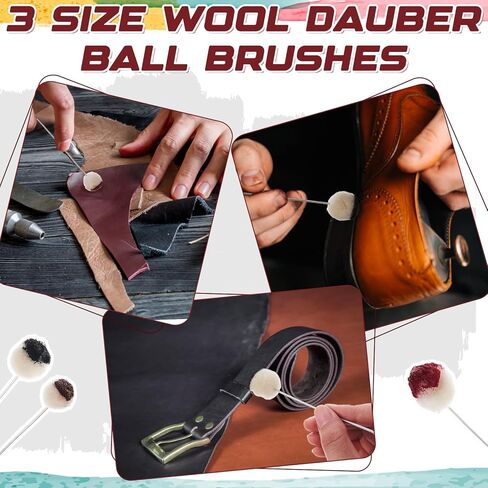 100 قطعة من Briwooody 3 مقاسات من فرشاة كرة صوف 0.51 بوصة 0.75 بوصة 0.98 بوصة أداة توزيع أداة صبغ الجلد لصبغ الجلد وصبغ الصوف مع مقبض معدني لتلطيخ مشاريع الحرف اليدوية اليدوية in Kuwait