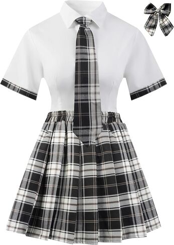 Women School Girl Outfits Set Student Roleplay Costumes Top With Mini Pleated Skirt in Saudi Arabia