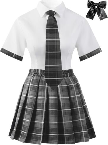 Women School Girl Outfits Set Student Roleplay Costumes Top With Mini Pleated Skirt in Saudi Arabia