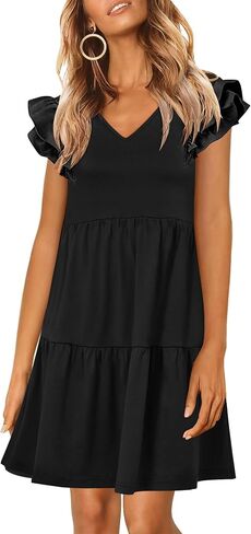 ANRABESS Womens Summer Ruffle Cap Sleeve Mini Dress 2025 Spring Swing V Neck Beach Vacation Short Sundress in Saudi Arabia