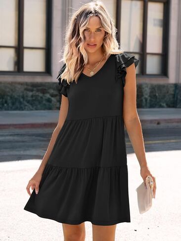 ANRABESS Womens Summer Ruffle Cap Sleeve Mini Dress 2025 Spring Swing V Neck Beach Vacation Short Sundress in Saudi Arabia
