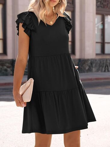 ANRABESS Womens Summer Ruffle Cap Sleeve Mini Dress 2025 Spring Swing V Neck Beach Vacation Short Sundress in Saudi Arabia