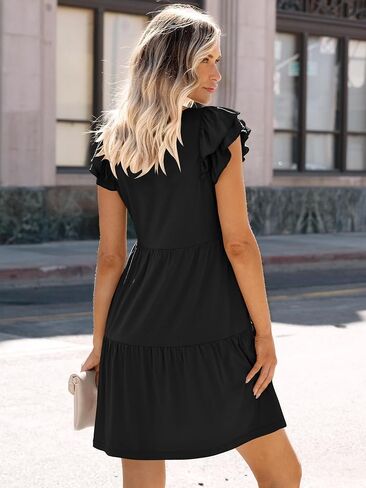 ANRABESS Womens Summer Ruffle Cap Sleeve Mini Dress 2025 Spring Swing V Neck Beach Vacation Short Sundress in Saudi Arabia