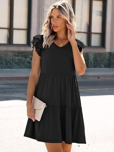 ANRABESS Womens Summer Ruffle Cap Sleeve Mini Dress 2025 Spring Swing V Neck Beach Vacation Short Sundress in Saudi Arabia