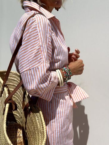 utcoco Womens 2025 Shirt Dress Casual Lapel 3/4 Sleeve Button Down Split Belted Vacation Maxi Dress in Kuwait