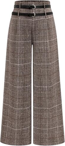 SOLY HUX Women's Plus Size Dress Pants Plaid Wide Leg High Waisted Work Office Tailored Pants with Belt in Saudi Arabia