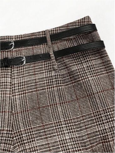SOLY HUX Women's Plus Size Dress Pants Plaid Wide Leg High Waisted Work Office Tailored Pants with Belt in Saudi Arabia