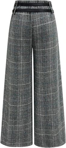 SOLY HUX Women's Plus Size Dress Pants Plaid Wide Leg High Waisted Work Office Tailored Pants with Belt in Saudi Arabia