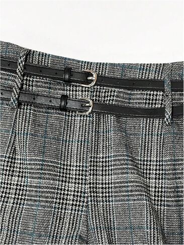 SOLY HUX Women's Plus Size Dress Pants Plaid Wide Leg High Waisted Work Office Tailored Pants with Belt in Saudi Arabia
