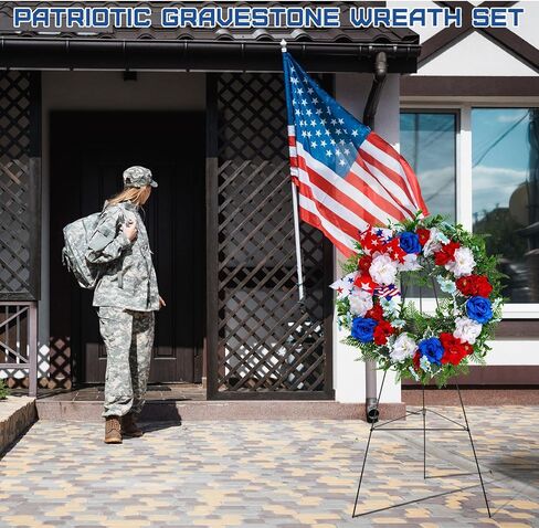 Crowye 4 Pcs Memorial Day Cemetery Wreaths with Stand Set 15. 75in Patriotic Gravestone Wreath 30in Easel Stand for Cemetery Headstone(Memorial Style) in Saudi Arabia