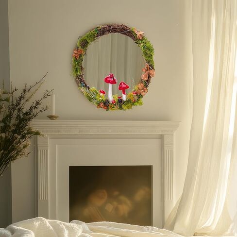 Light Up Cottagecore Decor Mushroom Wreath - 13 Inch Cottage Core Wall Decor Enchanted Forest Round Wreaths Fairy Woodland Aesthetic Home Decoration Gifts for Outdoor Garden Windows in Kuwait
