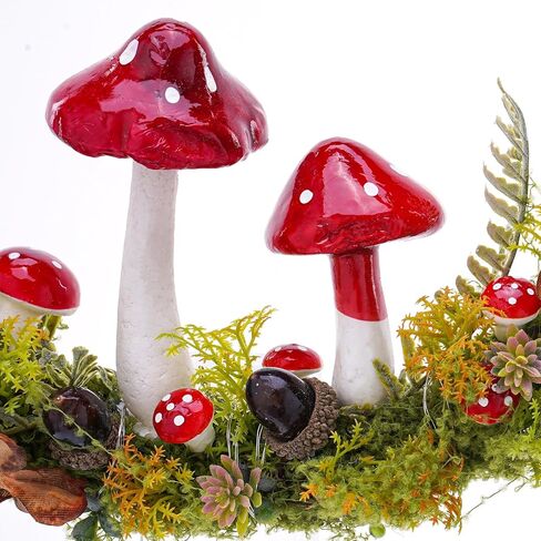 Light Up Cottagecore Decor Mushroom Wreath - 13 Inch Cottage Core Wall Decor Enchanted Forest Round Wreaths Fairy Woodland Aesthetic Home Decoration Gifts for Outdoor Garden Windows in Kuwait