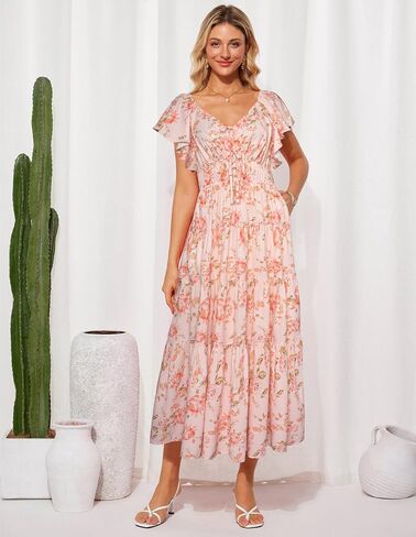 Grace Karin Womens 2025 Floral Summer v-sp-neck sleeve sleeve empire weist a-line line dust maxi tier with wickets in Saudi Arabia