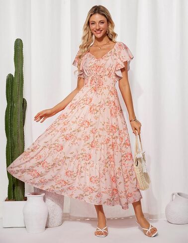 Grace Karin Womens 2025 Floral Summer v-sp-neck sleeve sleeve empire weist a-line line dust maxi tier with wickets in Saudi Arabia