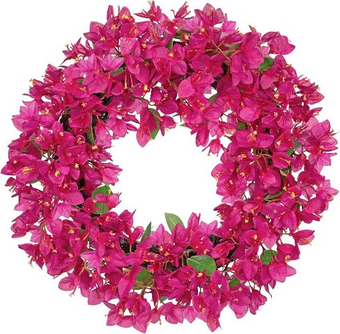 Briful Spring Front Door Wreath 18inches Artificial Bougainvillea Flower Wreath Silk Pink Floral Hanging Wreath Outdoor Summer Wreath for Home Wall Mantle Party Wedding Décor in Kuwait