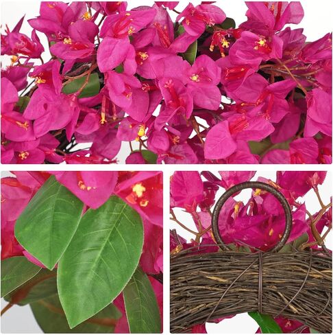 Briful Spring Front Door Wreath 18inches Artificial Bougainvillea Flower Wreath Silk Pink Floral Hanging Wreath Outdoor Summer Wreath for Home Wall Mantle Party Wedding Décor in Kuwait