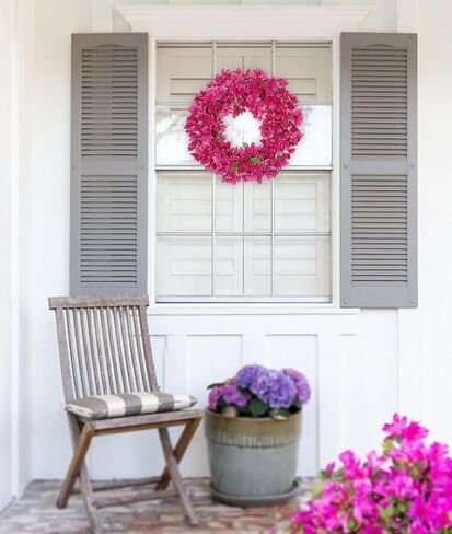 Briful Spring Front Door Wreath 18inches Artificial Bougainvillea Flower Wreath Silk Pink Floral Hanging Wreath Outdoor Summer Wreath for Home Wall Mantle Party Wedding Décor in Kuwait