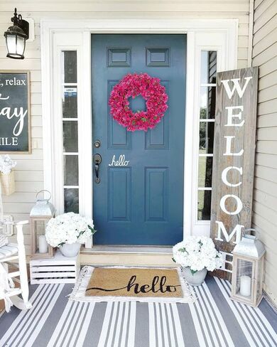 Briful Spring Front Door Wreath 18inches Artificial Bougainvillea Flower Wreath Silk Pink Floral Hanging Wreath Outdoor Summer Wreath for Home Wall Mantle Party Wedding Décor in Kuwait