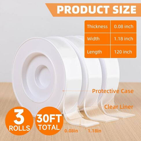 deli Double Sided Tape Heavy Duty, 1.18 in × 120 in (9.85FT), Extra Large Nano Double Sided Adhesive Tape, Clear & Removable Mounting Tape for Hanging Picture Poster Carpet Photo in Saudi Arabia