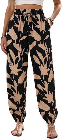 MakeMeChic Women's Summer Beach Tropical Printed Pants Hawaiian Palazzo Jogger Pant High Waist Trousers in Saudi Arabia