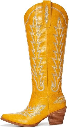 Cowgirl Boots Women – Knee High Western Cowboy Boots, Classic Embroidered, Pointed Toe, 3" Chunky Heel, Comfortable Slip On with Zipper in Saudi Arabia