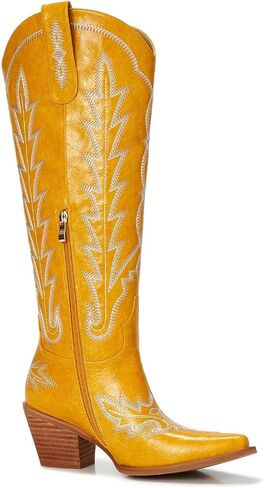 Cowgirl Boots Women – Knee High Western Cowboy Boots, Classic Embroidered, Pointed Toe, 3" Chunky Heel, Comfortable Slip On with Zipper in Saudi Arabia