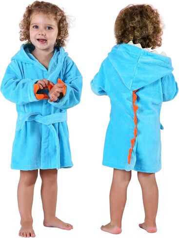 MICHLEY Girls Boys Robe Cotton Towel Baby Dinosaur Style Hooded Bathrobe | Animal toddler Sleep, No Fluorescent Agent, 0-8T, 100% Cotton, Machine Wash in Kuwait
