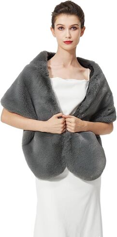 BEAUTELICATE Luxury Faux Fur Shawl Bridal Party Evening/Wedding Wrap Stole Winter in Saudi Arabia