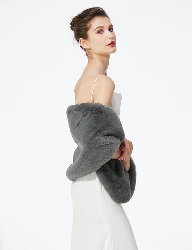 BEAUTELICATE Luxury Faux Fur Shawl Bridal Party Evening/Wedding Wrap Stole Winter in Saudi Arabia