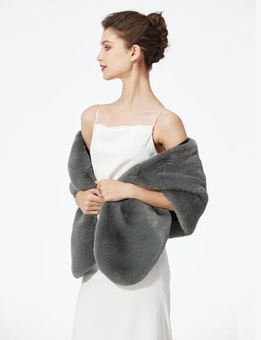BEAUTELICATE Luxury Faux Fur Shawl Bridal Party Evening/Wedding Wrap Stole Winter in Saudi Arabia