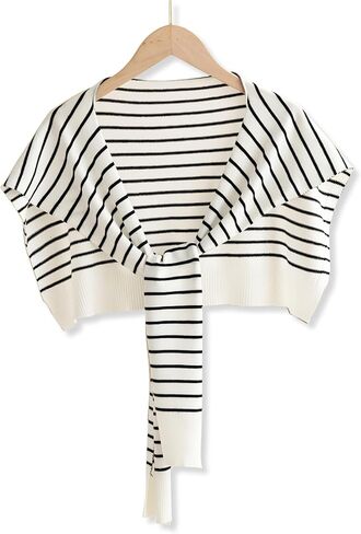 Wool Knitted Small Shawl For Women Long Sleeves Knotted Classic Stripe Pattern Decorative Shawl Wrap Cape Warm Scarf in Saudi Arabia