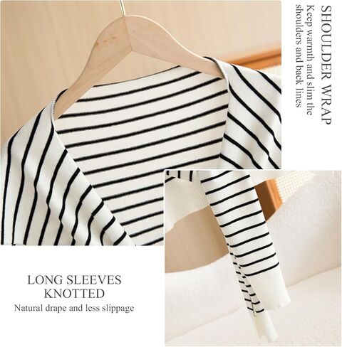 Wool Knitted Small Shawl For Women Long Sleeves Knotted Classic Stripe Pattern Decorative Shawl Wrap Cape Warm Scarf in Saudi Arabia