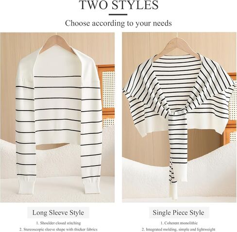 Wool Knitted Small Shawl For Women Long Sleeves Knotted Classic Stripe Pattern Decorative Shawl Wrap Cape Warm Scarf in Saudi Arabia