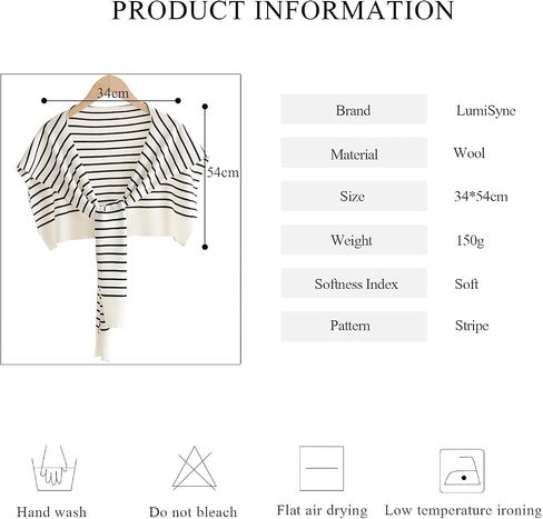 Wool Knitted Small Shawl For Women Long Sleeves Knotted Classic Stripe Pattern Decorative Shawl Wrap Cape Warm Scarf in Saudi Arabia