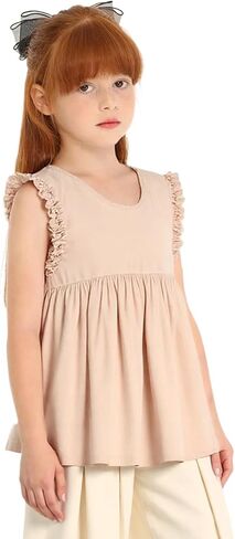 LittleSpring Girls Sleeveless Tunic Blouse Ruffle Summer Shirts Swing Tank Tops in Saudi Arabia