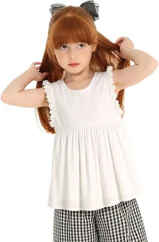 LittleSpring Girls Sleeveless Tunic Blouse Ruffle Summer Shirts Swing Tank Tops in Saudi Arabia