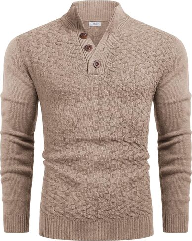 COOFANDY Men Mock Neck Button Sweater Casual Knitted Sweaters Fashion Henley Sweater in Saudi Arabia